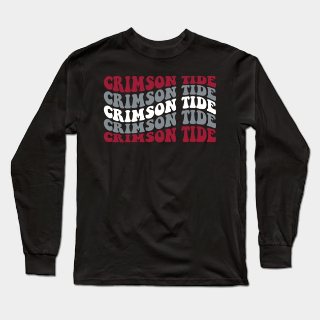 Crimson Tide Wave Font Design Long Sleeve T-Shirt by Violet Ray Design